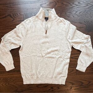 J Crew Ivory Heather Heritage Cotton Quarter-Zip Sweater